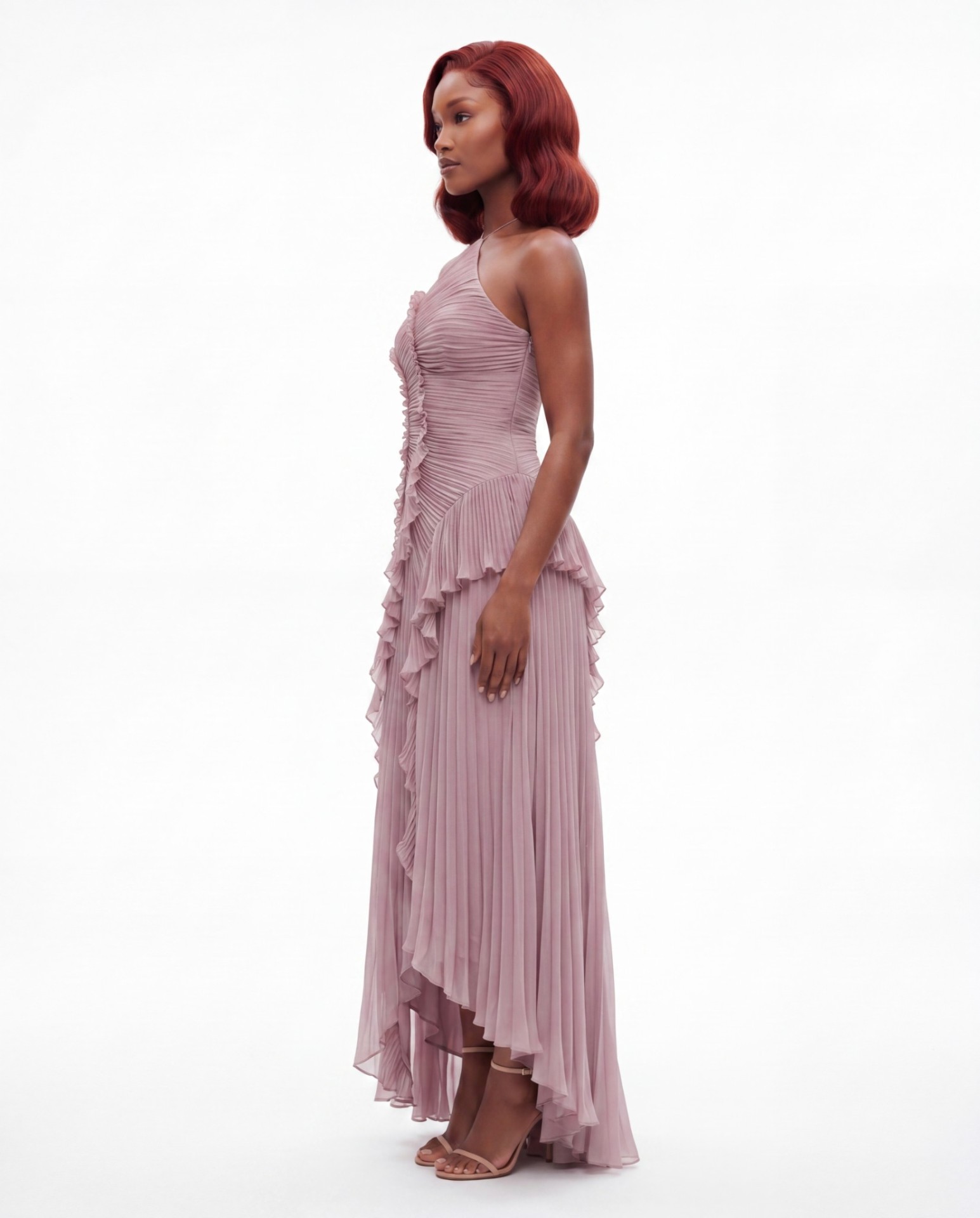 ANNA™ ONE-SHOULDER PLEATED RUFFLE HIGH-LOW MAXI DRESS alternate view