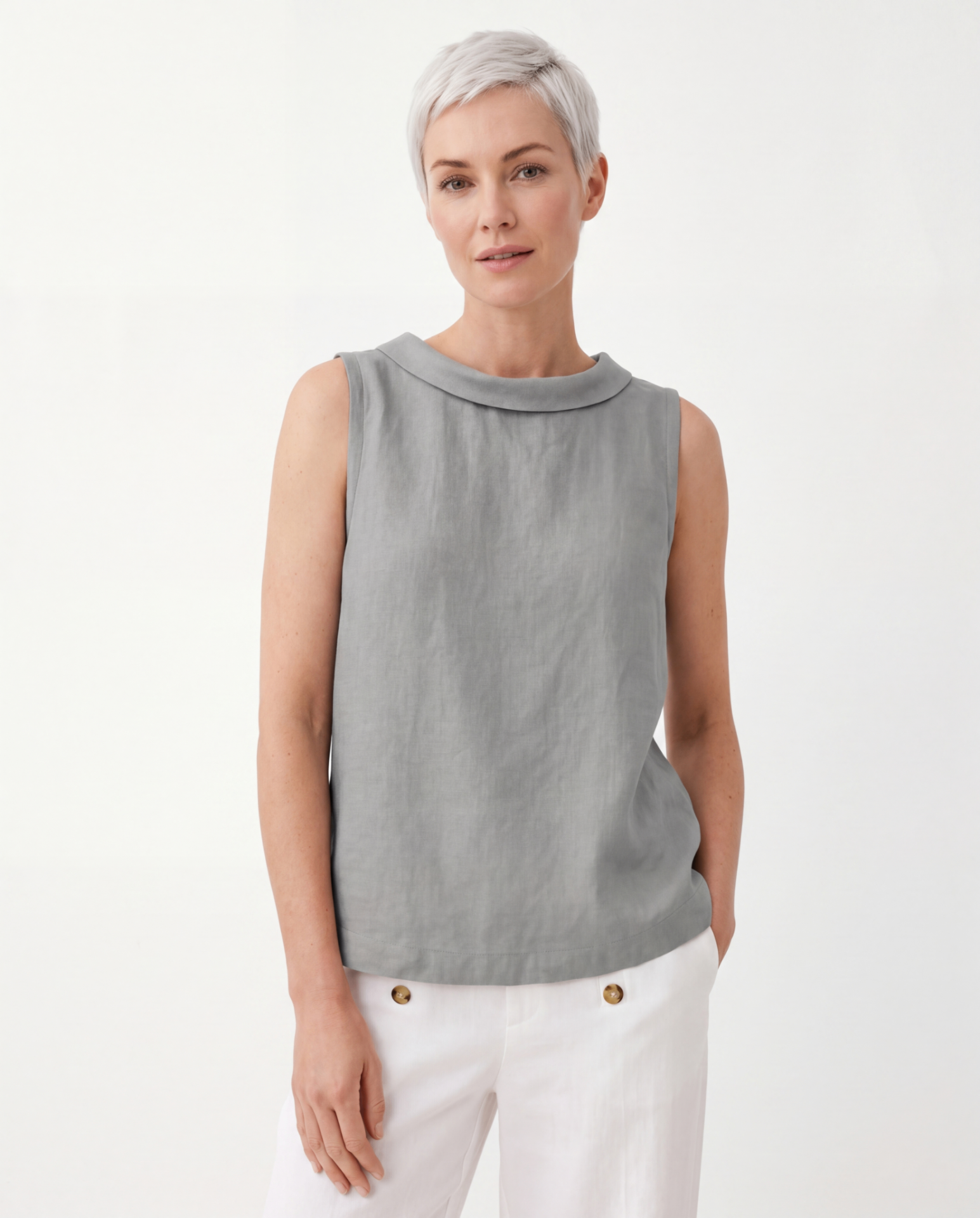 CLAIRE™ SLEEVELESS ROLL COLLAR TOP